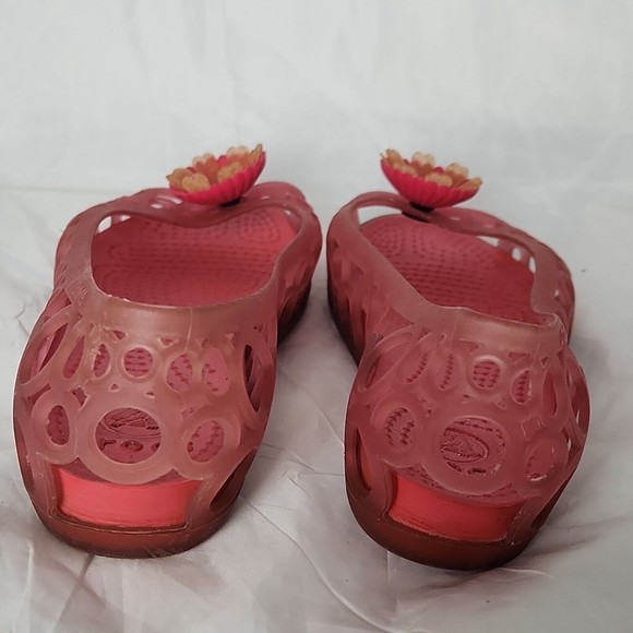 Crocs Adrina Jelly Ballet Flats pink floral Youth 2 Peep Toe Cut Out - Picture 4 of 7